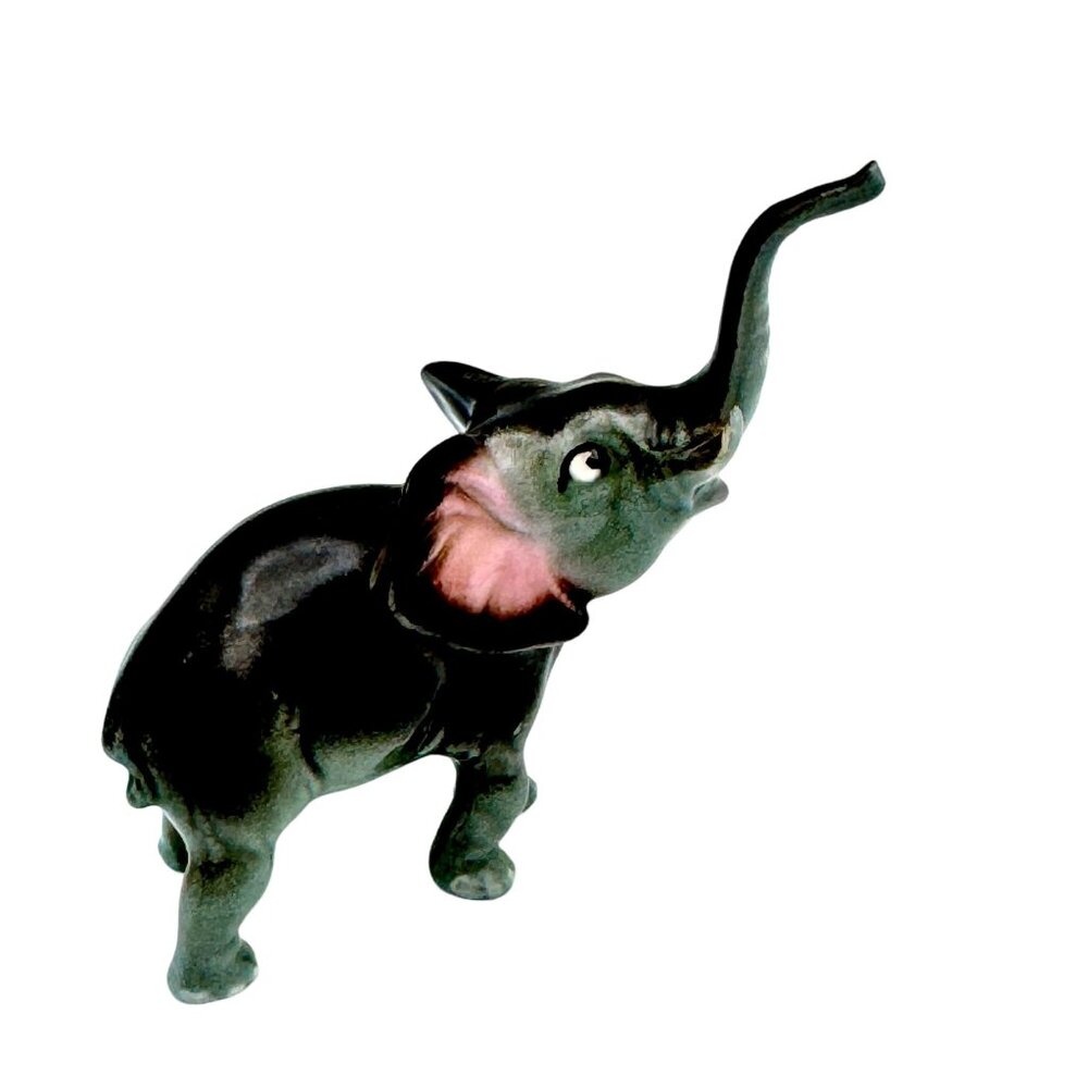Vintage Hagen Renaker Ceramic Elephant Figurine Hand-Painted 3" Tall Gray & Pink